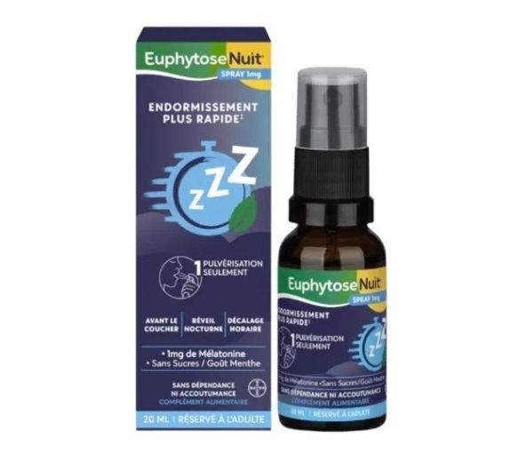 Euphytose Nuit spray 1mg de mélatonine sans sucre gout menthe - spray de 20ml