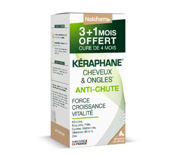Kéraphane cheveux et ongles anti-chute Nat&Form - boite de 240 gélules offre spéciale 3+1 mois offert - image 1