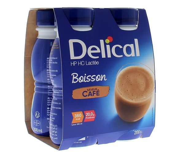 Delical Boisson HP/HC lactée saveur café - 4 bouteilles de 200 ml