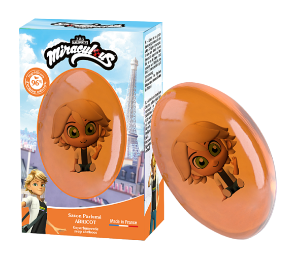 Savon solide Abricot figurine Adrien Le Comptoir du Bain x Miraculous - pain de 75g
