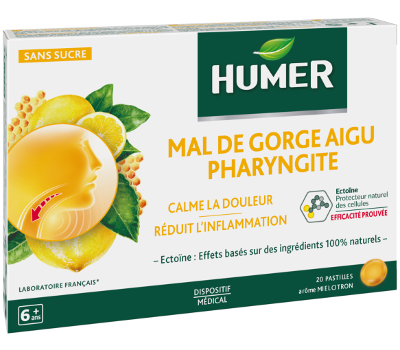 Mal de gorge aigu pharyngite arôme miel citron Humer - boîte de 20 pastilles - image 2