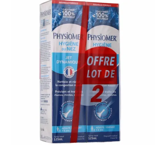 Physiomer hygiène du nez jet dynamique - lot de 2 sprays de 125ml