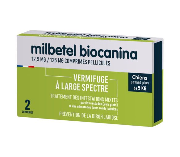 Milbetel 12,5 mg/125 mg vermifuge chien Biocanina - boîte de 2 comprimés