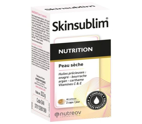 Skinsublim Nutrition peau sèche Nutreov - pot de 40 capsules