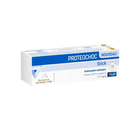 Proteochoc antioxydant cellulaire stick goût orange - citron Pileje - boîte de 6 sticks de 5ml