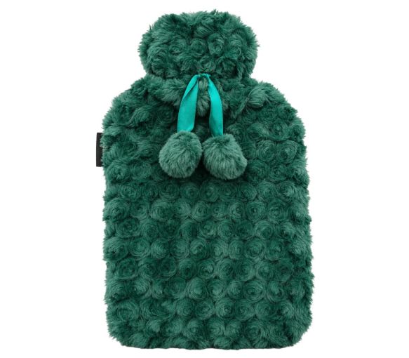 Bouillotte à eau et sa housse pompons émeraude Calindoo – 2 L - image 1