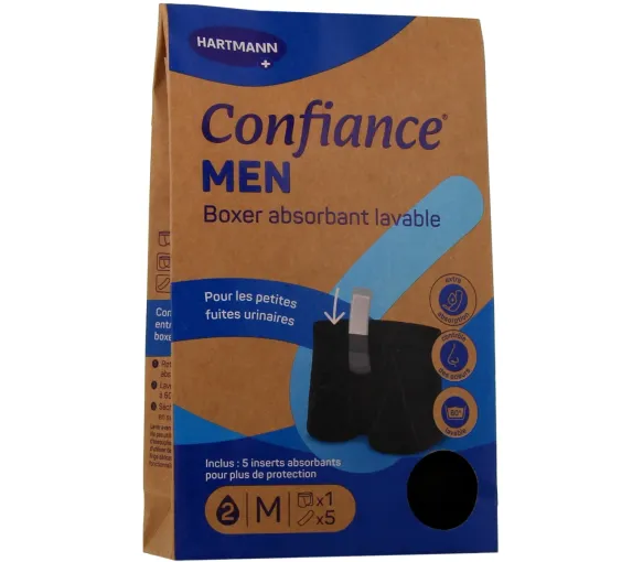 Confiance Men Boxer absorbant lavable noir Taille M Hartmann - 1 boxer et 5 inserts
