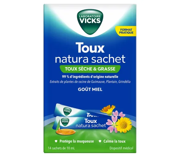 Toux natura sirop toux sèche et grasse goût miel Vicks - boîte de 14 sachets de 10ml - image 1