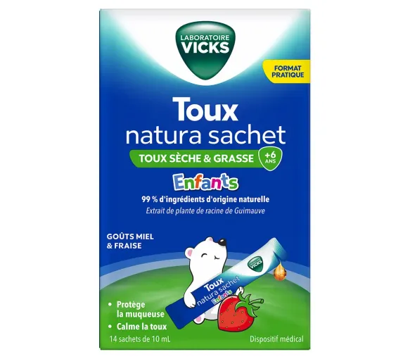 Toux natura toux sèche et grasse enfants Vicks - boîte de 14 sachets de 10ml - image 1
