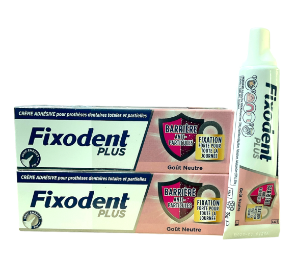 Crème adhésive anti-particules Fixodent plus - lot de 2 tubes de 35g
