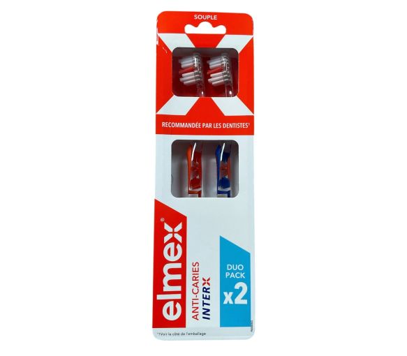Brosse à dents anti-caries InterX souple Elmex - 2 brosses à dents - image 1
