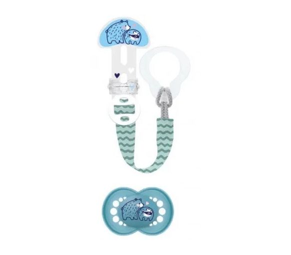 Sucette & attache-sucette silicone 6 mois+ Mam - attache sucette + sucette - image 1