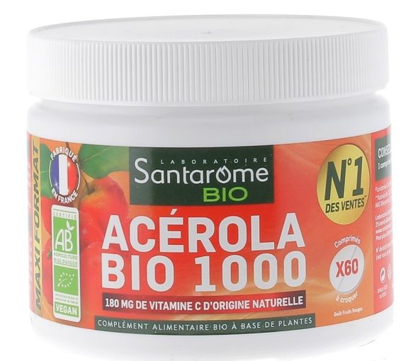 Acérola Bio 1000 Santarome - boîte de 60 comprimés à croquer