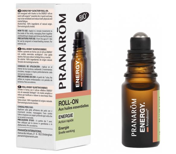 Aromaboost Energy énergie Roll-on aux huiles essentielles bio Pranarôm - roll-on de 5 ml