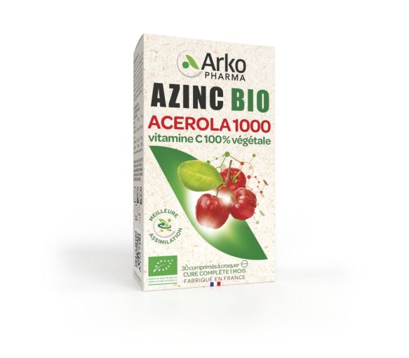 Azinc acérola 1000 bio à croquer Arkopharma - boite de 30 comprimés à croquer - image 1