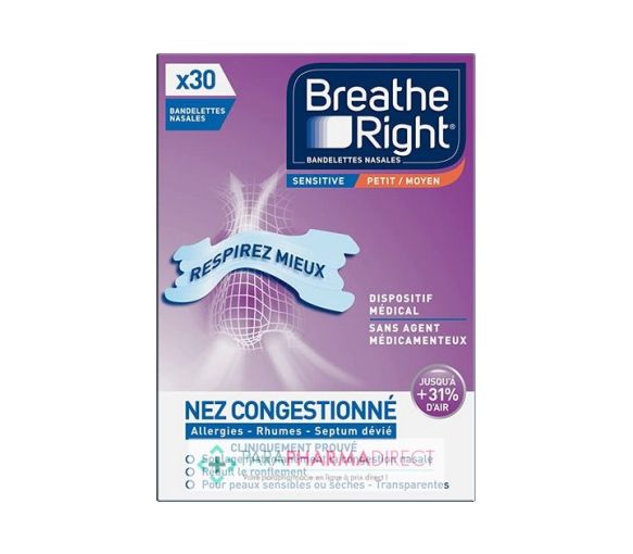 Bandelettes nasales sensitive Breathe Right - boite de bandelettes transparentes - image 2