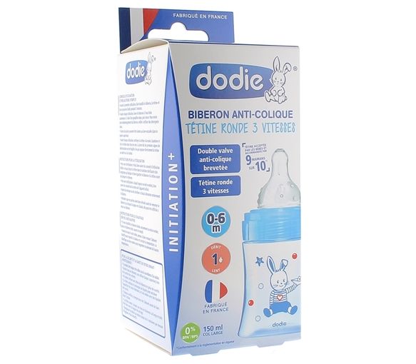 Biberon Initiation+ tétine ronde 3 vitesses bateau 0-6mois Dodie - Biberon de 150ml