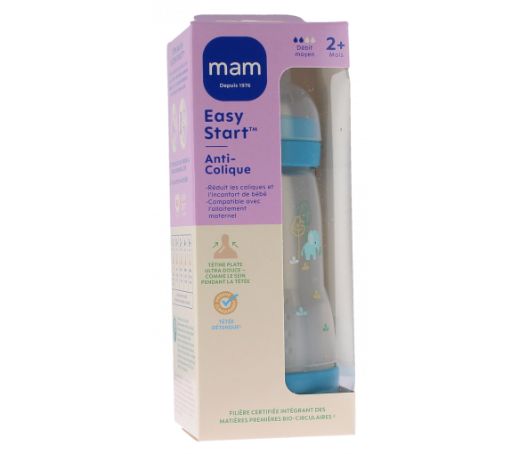 Biberon Easy start anti-colique 2+ mois débit moyen bleu océan Mam - 1 biberon de 260ml - image 1