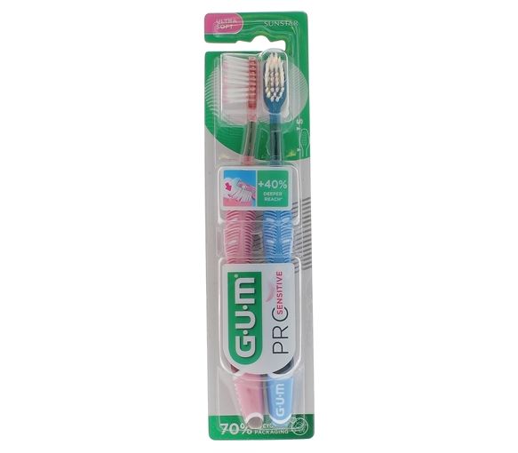 Brosse à dents Pro sensitive ultra soft GUM - lot de 2 brosses à dents