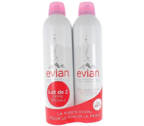 Brumisateur spray Evian - lot de 2 flacons de 300 ml