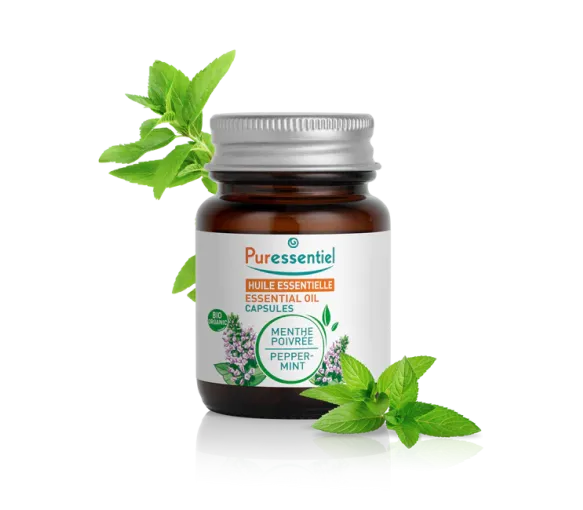 Capsules d'huile essentielle de menthe poivrée bio Puressentiel - boîte de 60 capsules - image 1