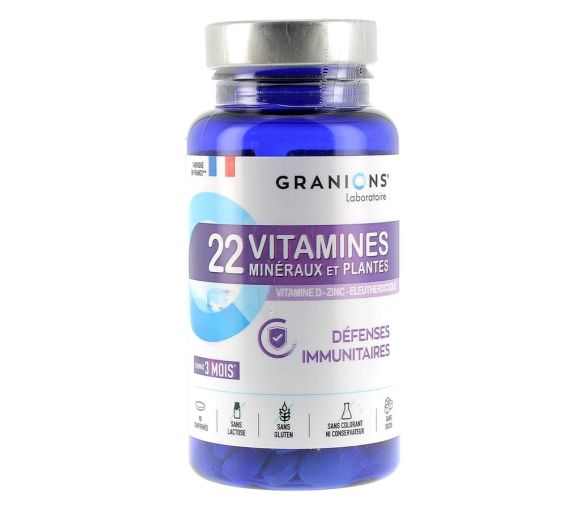 22 vitamines minéraux et plantes Granions - boite de 90 comprimés