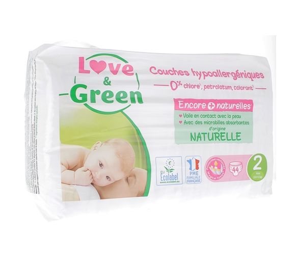 Couches hypoallergéniques taille 2 Love & Green - paquet de 44 couches