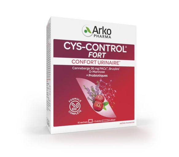 Cys-Control Fort Confort urinaire avec microbiotiques Arkopharma - boîte de 10 sachets + 5 sticks à diluer - image 1
