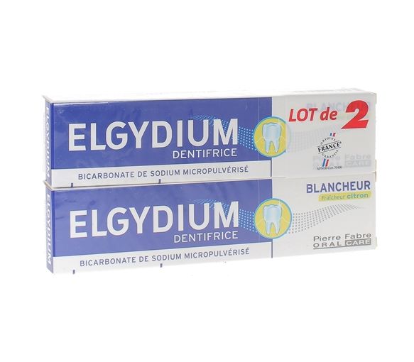 Dentifrice blancheur fraîcheur citron Elgydium - lot de 2 tubes de 75 ml
