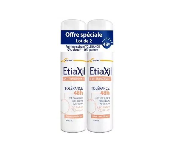 Déodorant anti-transpirant tolérance 48h peaux sensibles Etiaxil - lot de 2 sprays de 150ml