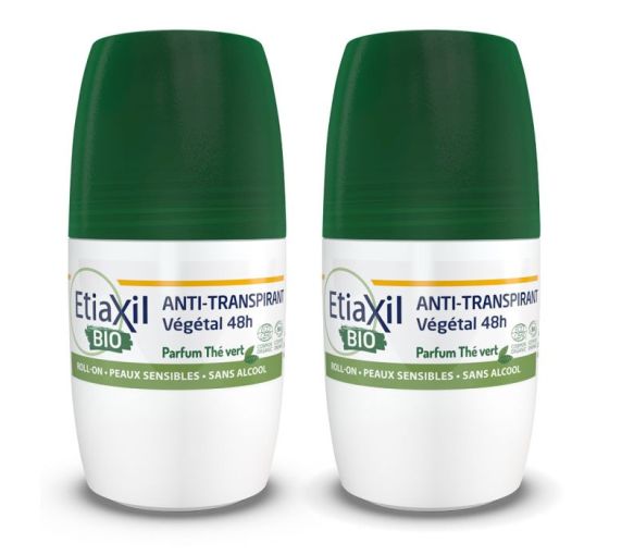 Déodorant anti-transpirant végétal bio parfum thé vert Etiaxil - lot de 2 roll-on de 50ml
