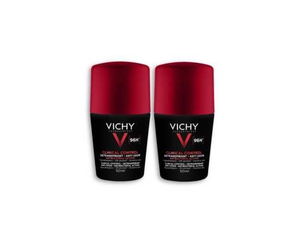 Déodorant détranspirant Clinical Control 96h Vichy Homme - lot de 2 rolls-on de 50ml