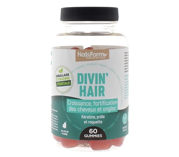 Divin'hair gummies croissance et fortification ongles et cheveux Nat&Form - pot de 60 gommes
