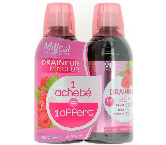 Draineur minceur Ultra framboise Milical - Lot de 2 bouteilles de 500 ml