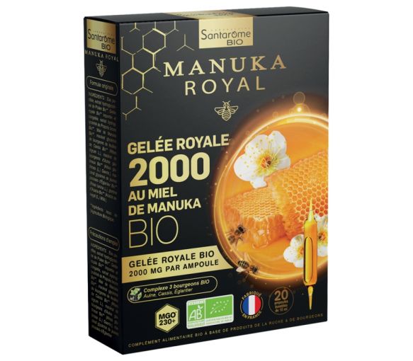 Gelée royale 2000 miel de Manuka bio Santarome - boîte de 20 ampoules