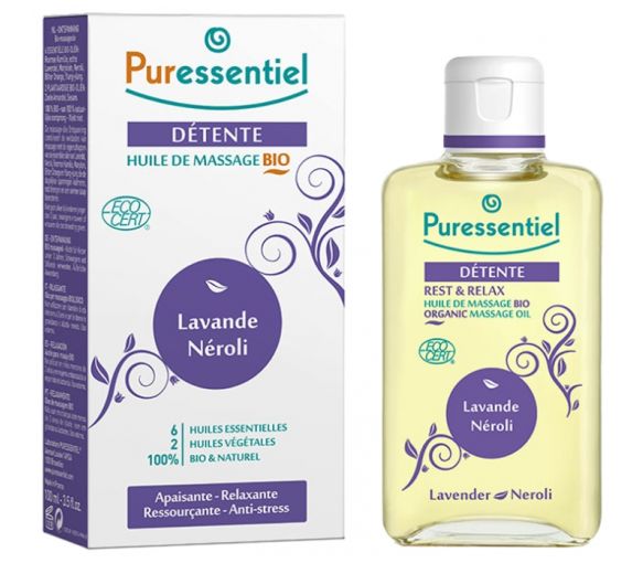Huile de massage bio détente Puressentiel - flacon de 100 ml