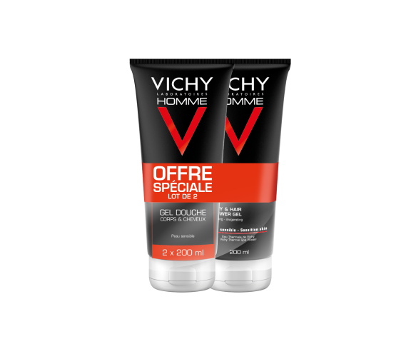 Hydra mag C gel douche corps & cheveux Vichy homme - 2 tubes de 200 ml - image 1