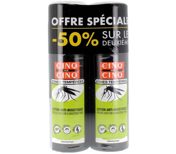 Lotion Anti-Moustiques Zones Tempérées Cinq sur Cinq - 2 sprays de 100 ml