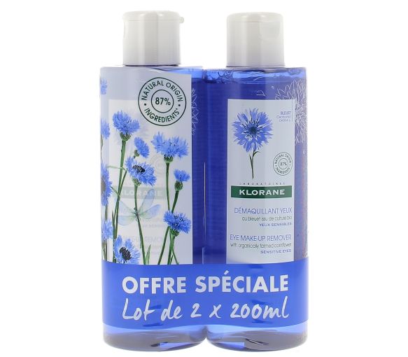 Lotion florale démaquillante au bleuet apaisant Klorane - lot de 2 flacons de 200 ml
