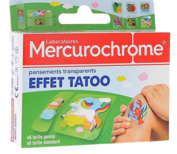 Pansements transparents effet tatoo Mercurochrome - Boite de 12 pansements