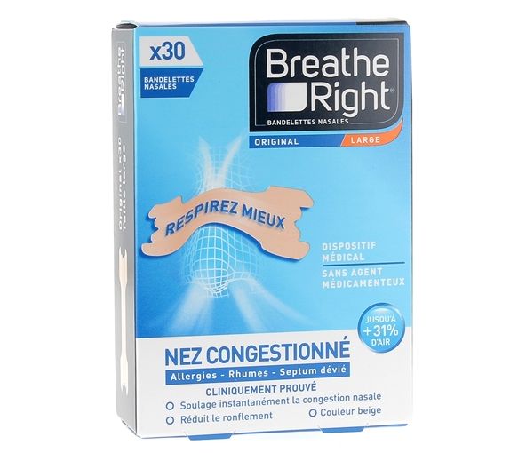 Bandelettes nasales Original Breathe Right - boîte de 30 bandelettes