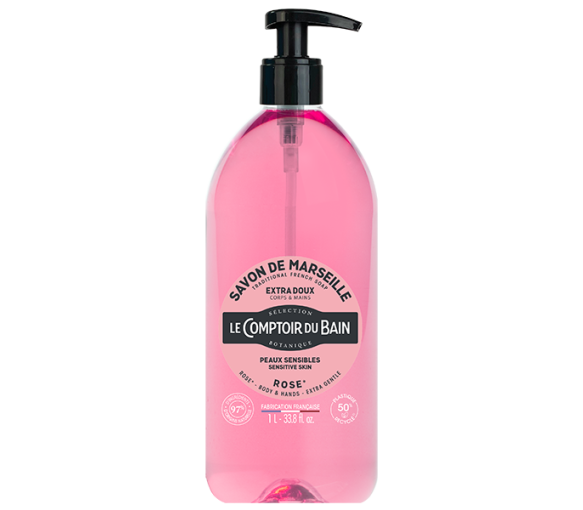 Savon de marseille liquide rose Le Comptoir du Bain - flacon-pompe de 1L - image 1