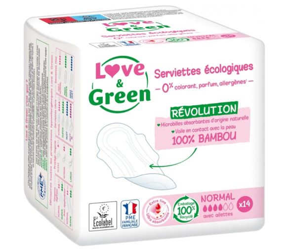 Serviettes hypoallergéniques Normal Love & Green - sachet de 14 serviettes