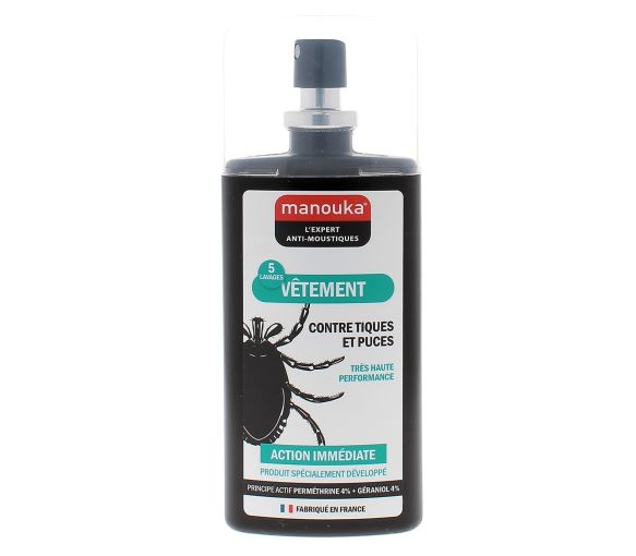 Spray pour vêtements contre les tiques et puces Manouka - spray de 75 ml