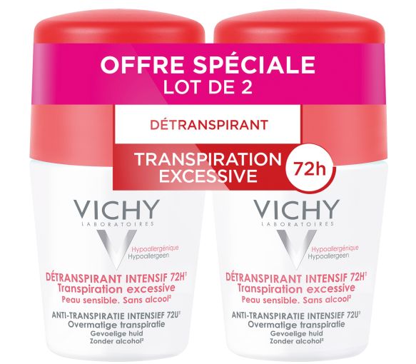 Détranspirant intensif 72h transpiration excessive Vichy - lot de 2 roll-on bille de 50 ml - image 1