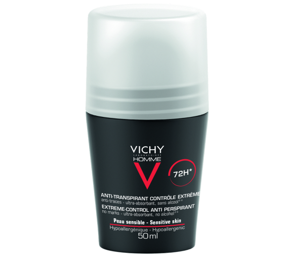 Déodorant anti-transpirant 72h peau sensible Vichy homme - flacon bille de 50 ml - image 1
