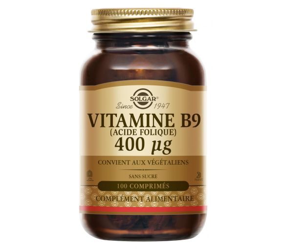 Vitamine B9 (acide folique) 400 ug Solgar - Flacon de 100 comprimés - image 1