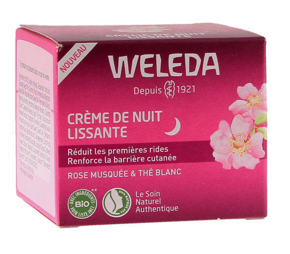 Crème de nuit lissante rose musquée et thé blanc Weleda - pot de 40ml