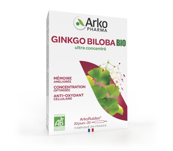 Arkofluides Ginkgo Biloba mémoire concentration bio Arkopharma - boite de 20 ampoules - image 1