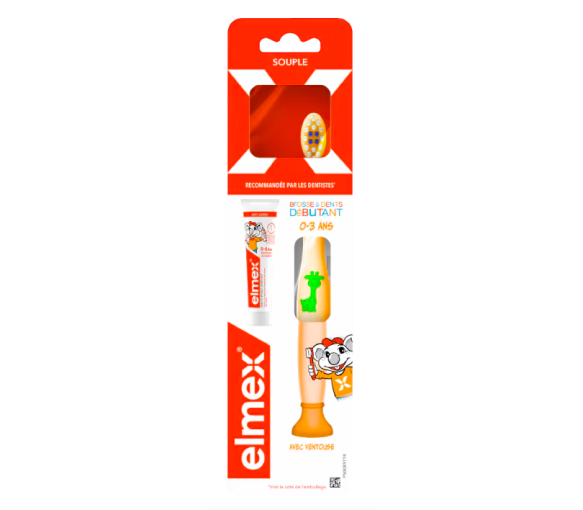 Brosse à dents débutant 0-3 ans Elmex - 1 brosse à dents + mini dentifrice offert - image 1